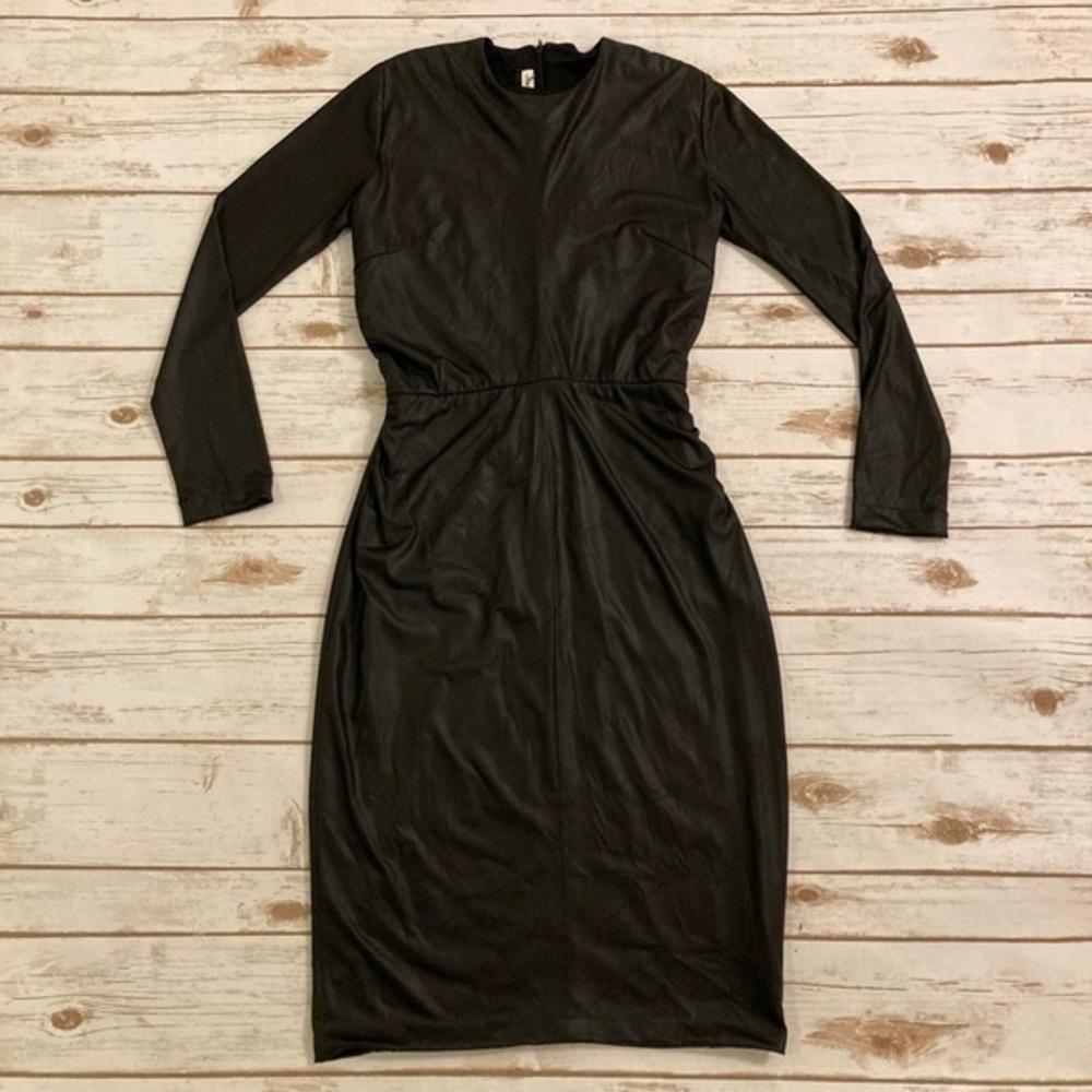 Rare Charina Sarte Black Faux Leather Sheath Dress Small